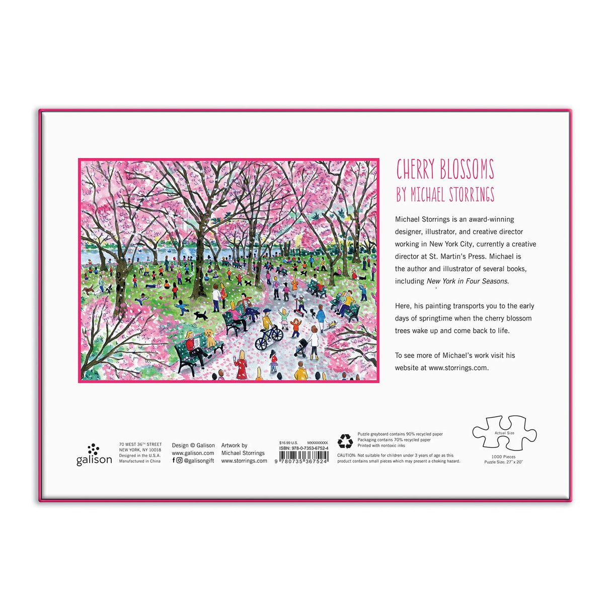 Galison Michael Storrings Cherry Blossoms 1000 Piece Puzzle from Galison - Beautifully Illustrated Jigsaw Puzzle of Cherry Blossom Season in D.C, 27" x 20", Fun & Challenging, Unique Gift Idea Galison