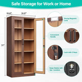 Metal Storage Cabinet with Lock and Glass Doors,Glass Display Cabinet,Tall Storage Cabinets,Locking Curio Cabinets with 5 Shelves for Collectibles,Home,Office,Living Room SISESOL