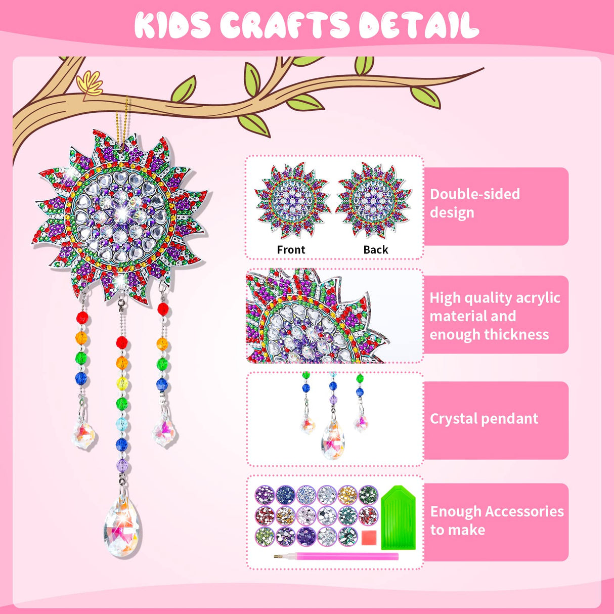 Crafts for Kids Ages 8-12, Birthday Gifts Presents for 6 7 8 9 10 11 Year Old Girls Diamond Painting Kits for Girl Toys Age 5-11 Teen Adults Wind Chimes Crystal Window Suncatcher for Home Garden Decor Anofty