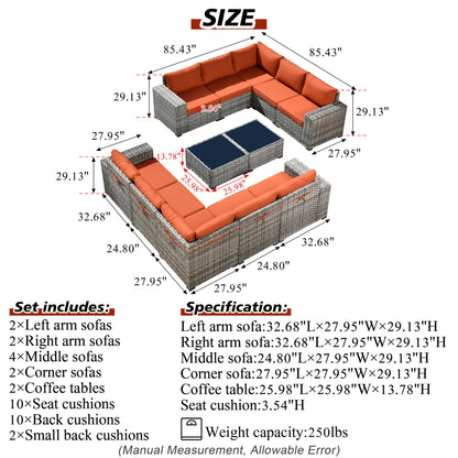 HOOOWOOO 12 Piece Modular Patio Outdoor Sectional Furniture Sofa Set,Wicker Conversation Set,Out Door Couch Set with Wide Arm for Outside All Weather(Orange Red) - WoodArtSupply