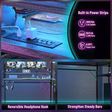 armocity L Shaped Gaming Desk with Hutch & Shelves, 47'' Gaming Computer Desk with LED Lights & Outlets, PC Gaming Desk with Storage & Monitor Stand, Grey Oak armocity