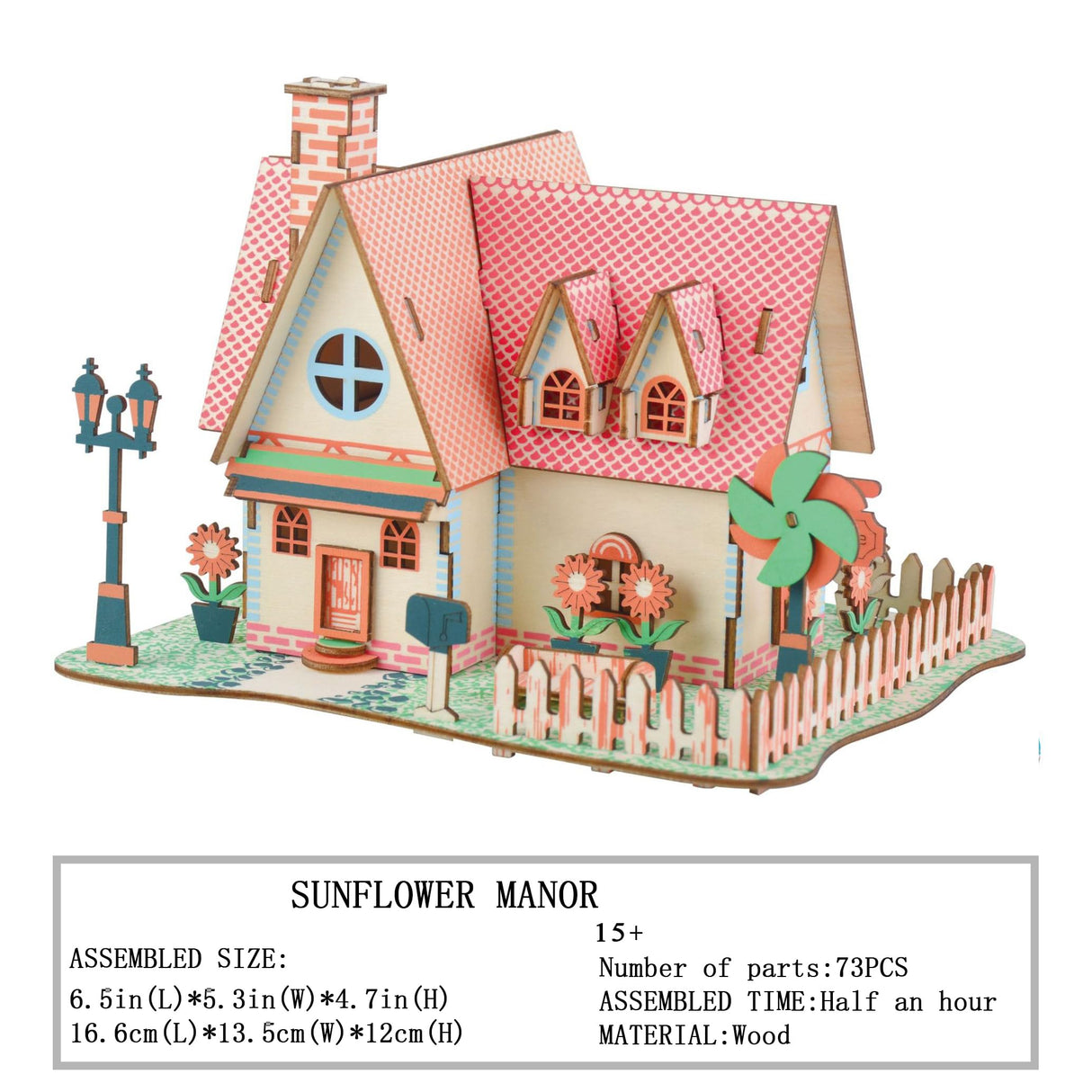 3D Wooden Puzzles for Adults Wooden House Building Model Kits, Hut Model Log Cabin Model Kits, 3D Jigsaw Brain Teaser Puzzles, Sunflower Manor 6.5" × 5.3" × 4.7 " MPIUET