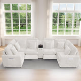 LEVNARY 6-Seat U Shaped Modular Sectional Sofa with Power Recliners, Faux Rabbit Fur Upholstery, Storage Console with Charging Ports & Cup Holders, Living Room Couch Set for Home Office (White) LEVNARY