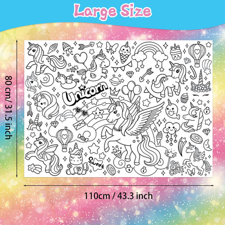 Leezead Giant Unicorn Coloring Tablecloth & Poster - Unicorn Party Table Cover with Coloring Paper for School, Classroom, Family Activity & Birthday Party Supplies Leezead