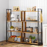 EDWINENE 4 Tier Corner Bookshelf, Industrial l Shaped Bookshelf with Metal Frame, Tall Corner Shelf Stand with 2 Hooks for Living Room, Bedroom, Home Office, Rustic Brown EDWINENE