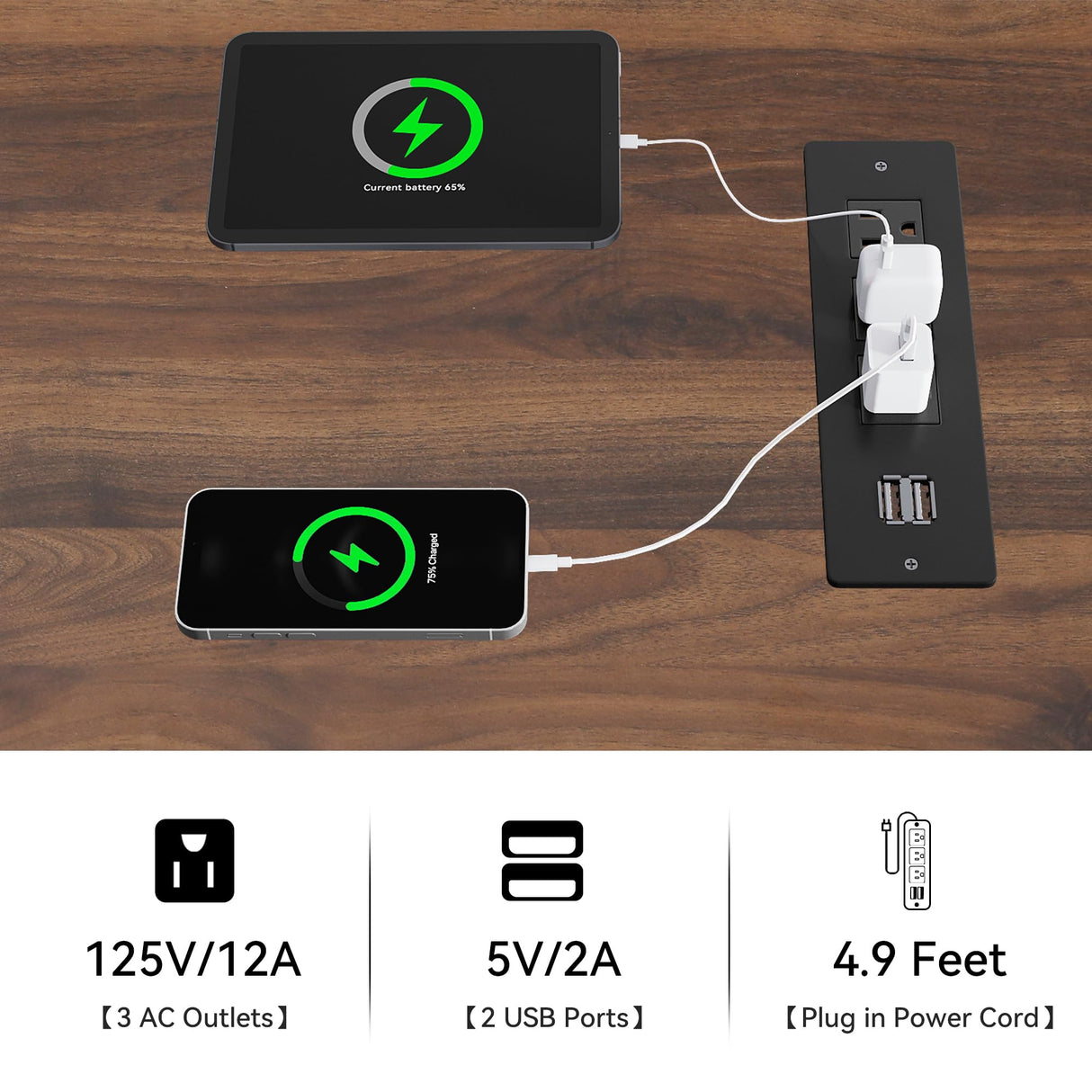 YITAHOME 6-Drawer Dresser with Built-in Power Outlet, Wood TV Stand with 6 Large Drawers & Bar Handles, Dresser Chest of Drawers for Entryway Living Room Hallway, White & Walnut YITAHOME