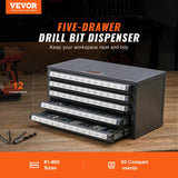 VEVOR Drill Bit Dispenser Cabinet, Five-Drawer Drill Bit Dispenser, 60-Compartment Drill Bit Organizer Cabinet, Drill Dispenser Organizer Cabinet Holder for Jobber Length Wire Gauge Sizes 1 to 60 VEVOR