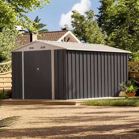 Patiowell 8' x 12' Metal Storage Shed for Outdoor, Steel Yard Shed with Design of Lockable Doors, Utility and Tool Storage for Garden, Backyard, Patio, Outside Use, Grey Patiowell