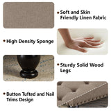 BAOMKONG Upholstered Square Ottoman, 30 Inch Linen Fabric Button Tufted Storage Ottoman with Wooden Legs Coffee Table with Nail Trims 4 in 1 Storage Chest Footrest Padded Seat End Table, Khaki BAOMKONG
