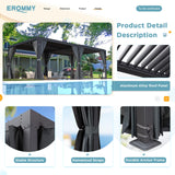 EROMMY Louvered Pergola 12' x 24' Outdoor Hard Top Pergola with Aluminum Frame and Adjustable Metal Rainproof Roof for Garden & Patio, Curtains and Netting Included, Gray-Black EROMMY