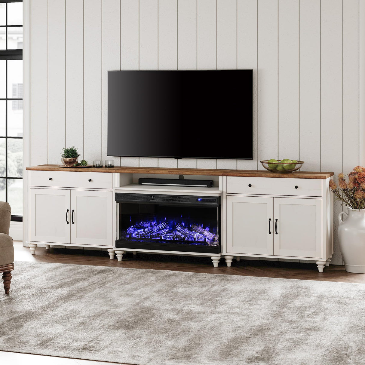 WAMPAT 36 inch 3-Sided Glass Electric Fireplace Insert, Freestanding Fireplace with Remote Control,12-Color Flame, 5 Adjustable Brightness,8 Hour Timer,1400W Fireplace Heater WAMPAT