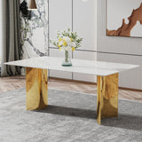 Modern Dining Table for 8,White Marble Kitchen Table with Golden Stainless Steel Base,71'' Gold Dining Table Ideal for Kitchen Dining Room gopop