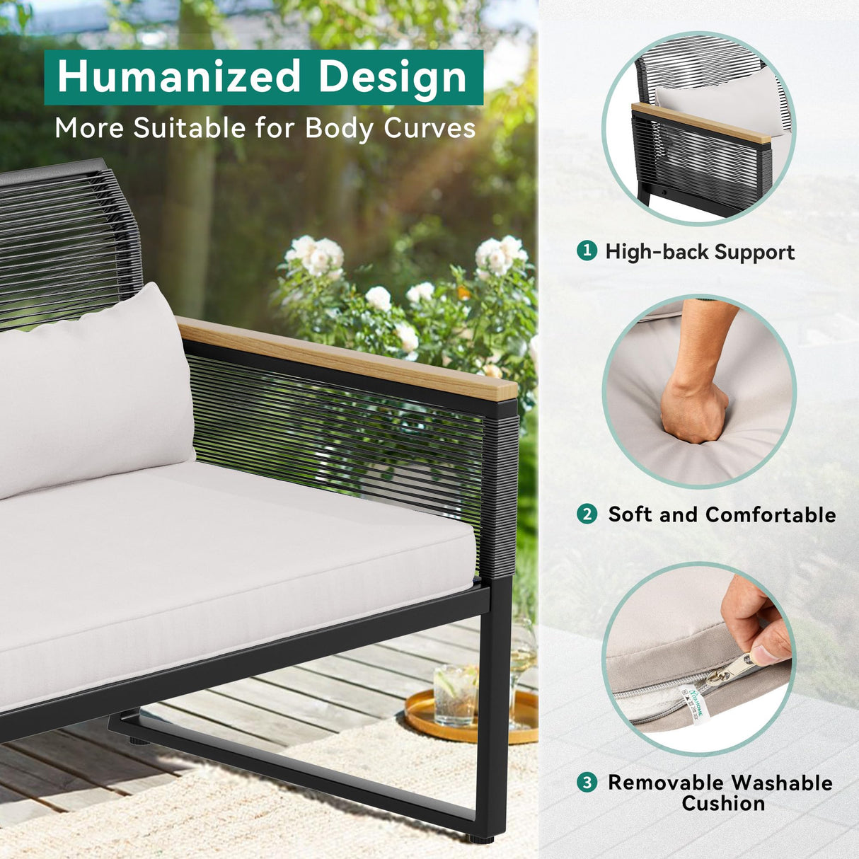 YITAHOME Patio Loveseat Wicker Outdoor Furniture, All Weather Rattan Conversation Loveseat for Backyard, Balcony and Deck with Wooden Armrest, Dark Gray Cushions (Dark Gray) YITAHOME