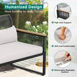 YITAHOME Patio Loveseat Wicker Outdoor Furniture, All Weather Rattan Conversation Loveseat for Backyard, Balcony and Deck with Wooden Armrest, Dark Gray Cushions (Dark Gray) YITAHOME