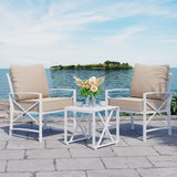 Shintenchi 3 Piece White Metal Outdoor Furniture Sectional Set, Modern Outdoor Metal Chair Conversation Furniture Set with Coffee Table for Patio,Backyard,Balcony (Khaki) Shintenchi