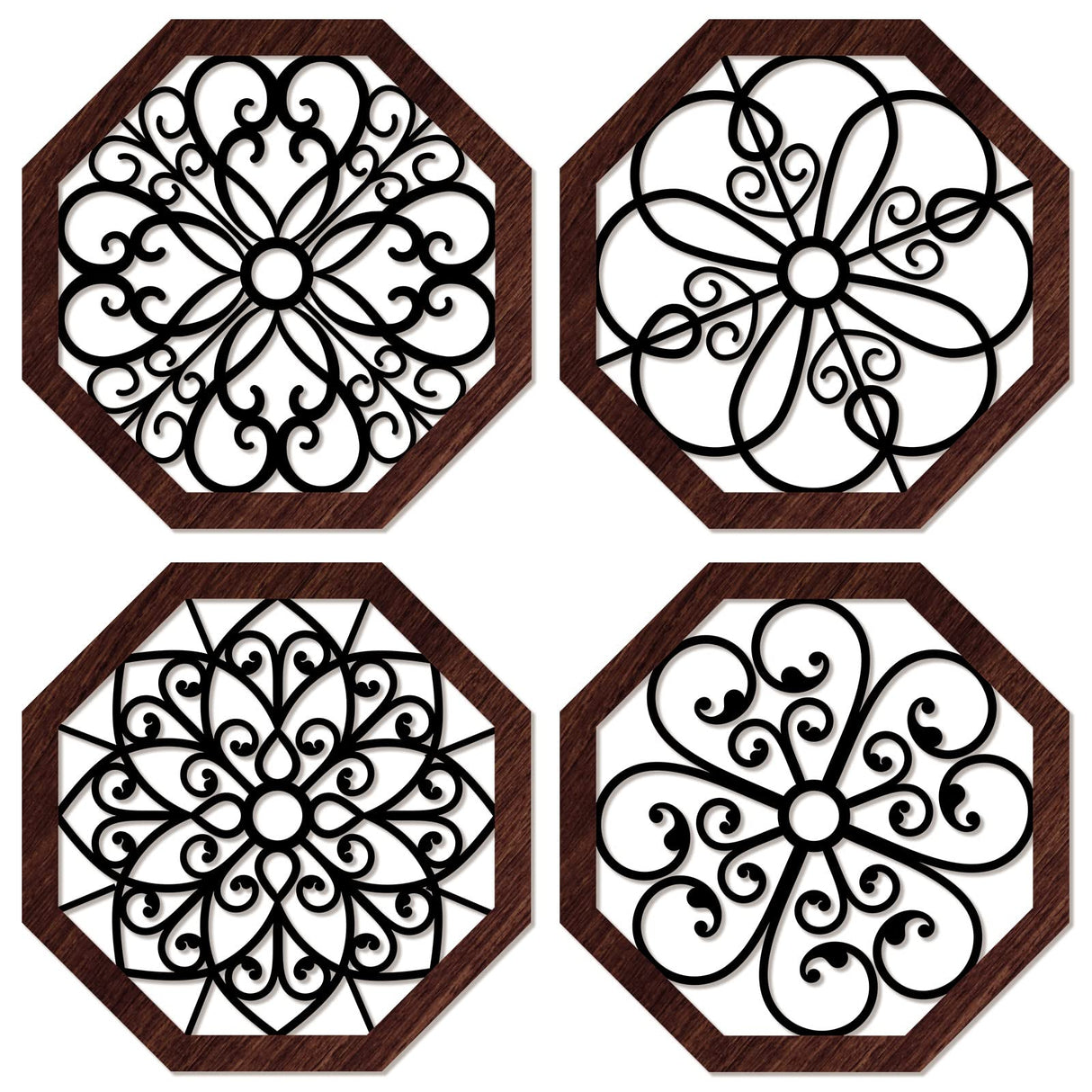 4 Pieces Thicken Rustic Wall Decor Modern Farmhouse Wall Art Decor Wooden Hollow Carved Design Rustic Wall Art for Living Room Bedroom Hallway Decor Office Kitchen Wall Decoration (Vivid Style) Yulejo