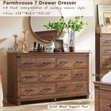 Farmhouse 7 Drawers Dresser for Bedroom, Large Chest of Drawers with Thick Plank Styling, Wood Closet Dresser for Bedroom or Living Room, Reclaimed Barnwood Color RedLemon