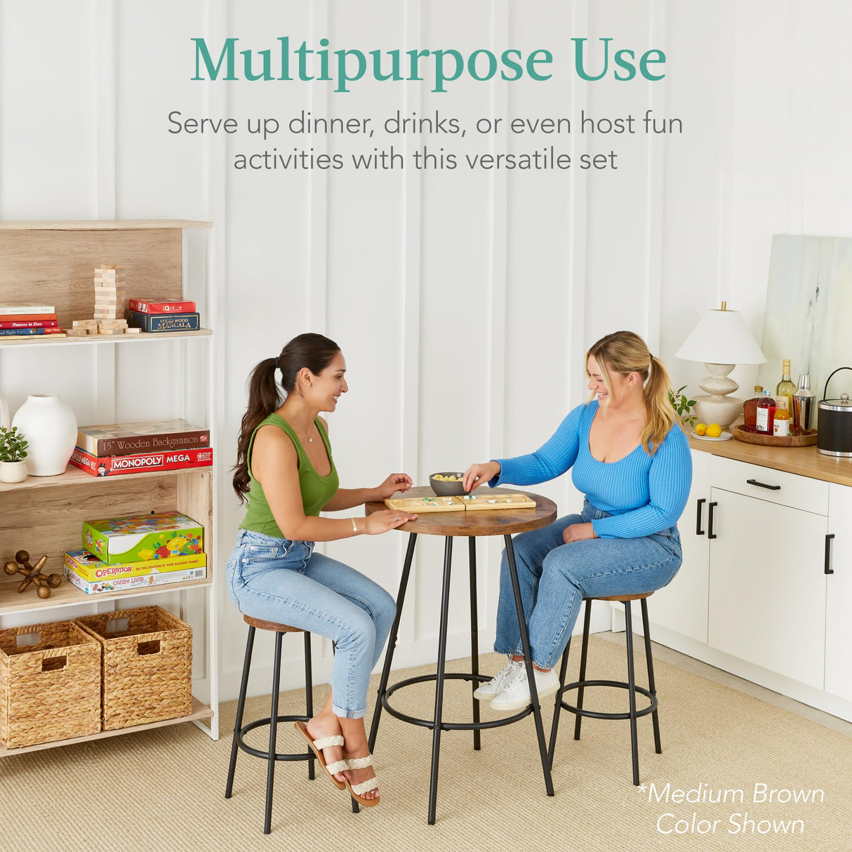 Best Choice Products Bistro Dining Set 3 Piece, Modern Round Counter Height Pub Table, Compact High Top with Bar Stools Pub Dining Set for Kitchen, Breakfast Room - Light Gray Best Choice Products