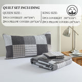 HIARUO Quilt Set Queen Size, 3 Pieces Bedspread Coverlet Plaid Patchwork Quilt Farmhouse Queen Size Comforter Set Lightweight Bedding with 2 Pillow Covers Shams for All Season Gray Brown White HIARUO