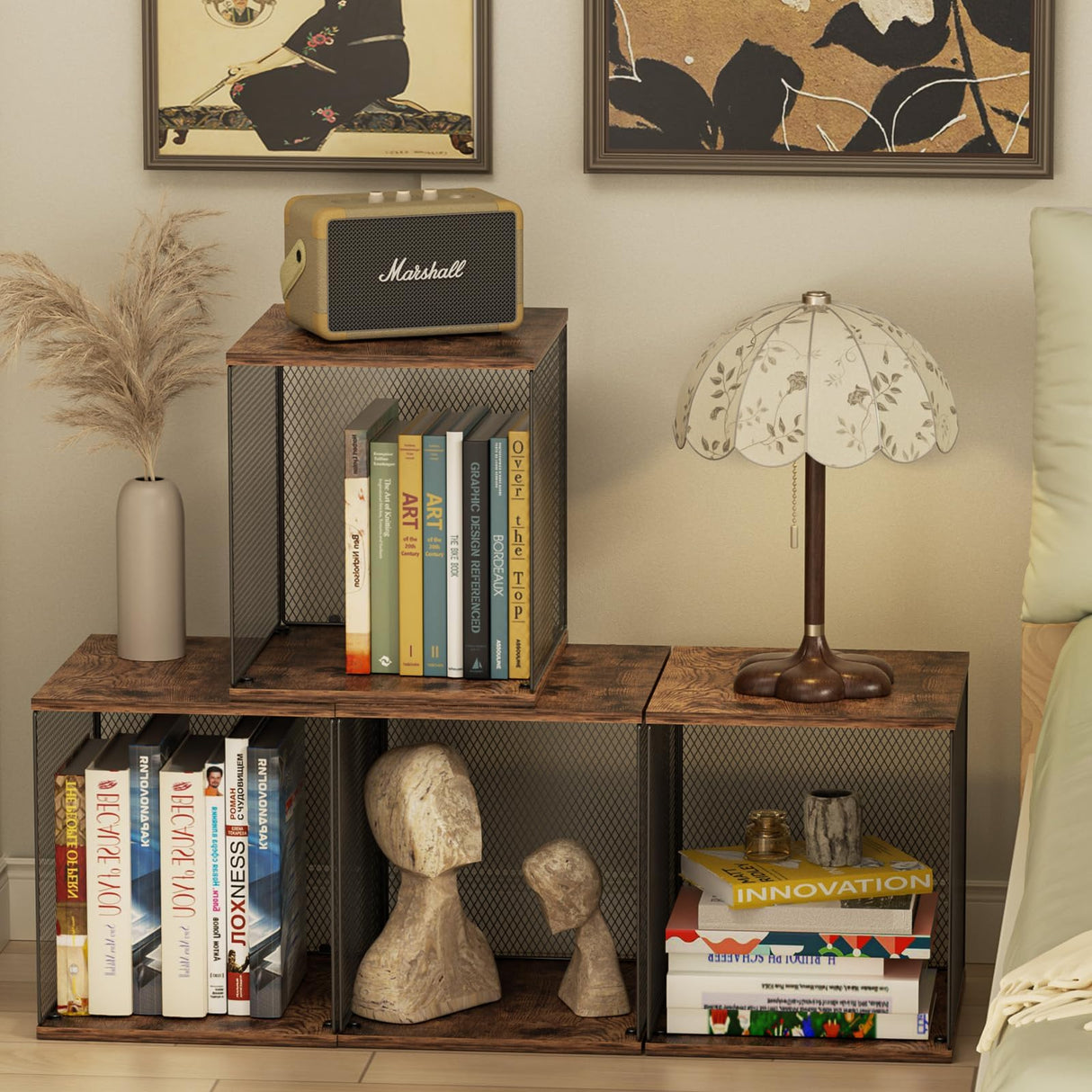 Dmevkic 2 Cube Organizer Book Shelfs DIY Variable Stackable Cube Storage Organizer for Kid Bedroom,Living Room,Small Bookshelf Black Brown Wooden Dmevkic