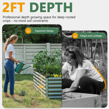 FOOWIN 2pcs 8x4x2ft Galvanized Raised Garden Bed, Planter Raised Garden Boxes Outdoor, Large Metal Raised Beds for Gardening, Garden Bed for Vegetables, Flowers, Herb,478 Gallon Capacity, Silver FOOWIN