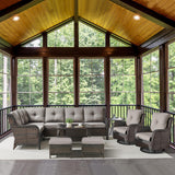 Outdoor Furniture Sectional Sofa L Shaped Couch - Patio Wicker Set with 2 Swivel Glider Chairs, 8 Piece Rattan Patio Conversation Sets with Gray Cushion for Deck Backyard Sunroom Grey Cushion Belord