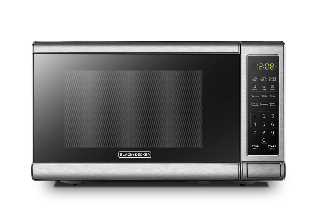 BLACK+DECKER EM720CB7 Digital Microwave Oven with Turntable Push-Button Door, Child Safety Lock, 700W, Stainless Steel, 0.7 Cu.ft BLACK+DECKER