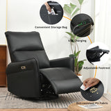 QicoFelix Power Swivel Rocker Recliner,Electric Glider Recliner Nursery Chair, Leather Electric Recliners with USB Ports for Living Room Bedroom (Black, Power) QicoFelix