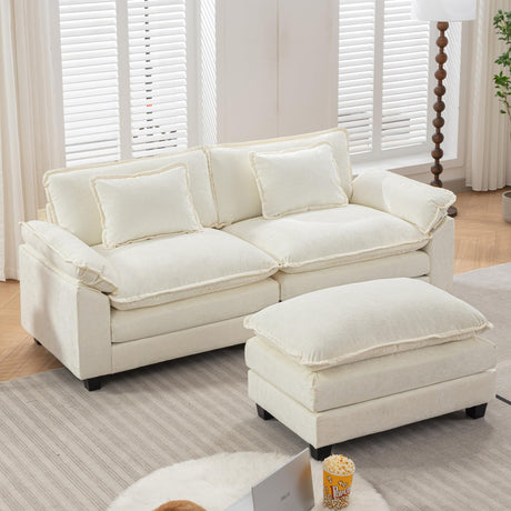 URRED Cloud Couch Modular Sectional Sofa, 82.6" Modern L Shaped Deep Seat Sofa with Ottoman & Pillows, Ultra Comfy Chenille Couches for Living Room, Bedroom or Apartment, White URRED