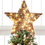 EAMBRITE 13.37” 40 LED Christmas Rattan Tree Topper, Indoor Rustic Natural Star Treetop EAMBRITE