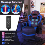 Goplus Gaming Chair, Height Adjustable Massage Video Game Chair with Retractable Footrest, Cup Holder, Headrest, Swivel Office Chair, Racing Style Swivel Gamer Chair (Blue) Goplus