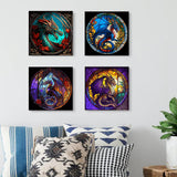 4 Packs Paint by Number for Adults, Animal DIY Acrylic Oil Painting Paint by Numbers Kits on Canvas, Adults Paint by Numbers Kits Drawing Paintwork for Home Decor Gift Dragon 15.7x15.7in KICHANG