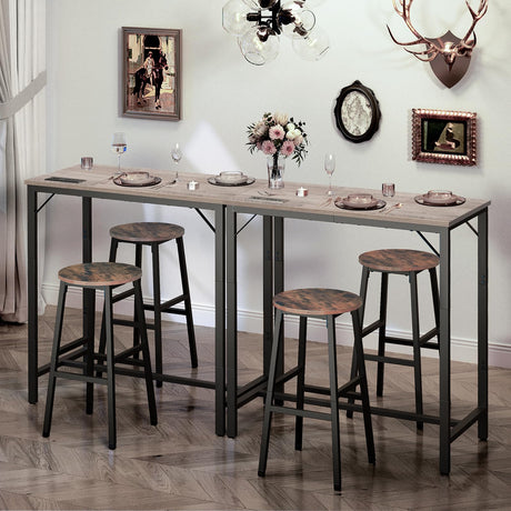 HOOBRO Bar Table with Charging Station, Rectangular Pub Table, High Top Coffee Table, Counter Bar Height Table, Narrow Long Dining Table, 35.4" L x 15.7" W x 35.6" H, Greige BG90UBT01 HOOBRO