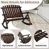EPICOZY Outdoor Double Wooden Rocking Bench, Adirondack Porch Rocker Chair for 2 Persons, Patio Rustic Log Rocker Loveseat with High Slatted Seat & Backrest for Deck, Backyard, Garden, Carbonized EPICOZY
