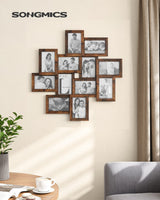 SONGMICS 4x6 Collage Picture Frames, 12-Pack Picture Frames Collage for Wall Decor, Rustic Brown Photo Collage Frame, Multi Picture Frame Set with Glass Front, Assembly Required SONGMICS