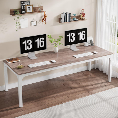 Tribesigns 2-Person Home Office Desk, 78.7" Extra Long Computer Desk, Double Workstation for Home Office, Work Desk for Two People (Oak) Tribesigns