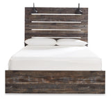 Signature Design by Ashley Drystan Rustic Queen Panel Bed, Sconce LED Lights, USB Ports and Nailheads, Foundation or Box Spring Needed, Dark Brown & Gray Signature Design by Ashley