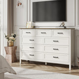 BAZELOR Farmhouse 9 Drawers Dresser for Bedroom, 37 Inch Tall Wood Rustic Wide Chest with Natural Texture, Large Dressers for Bedroom, Hallway, Entryway, Antique White BAZELOR