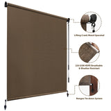 Amagenix Outdoor Roller Shades, 220GSM HDPE Exterior Cordless Patio Shades Roll Up Outdoor Blinds for Porch Gazebo 8'(W) x 6'(H), Spliced of Two Sections, Mocha Amagenix