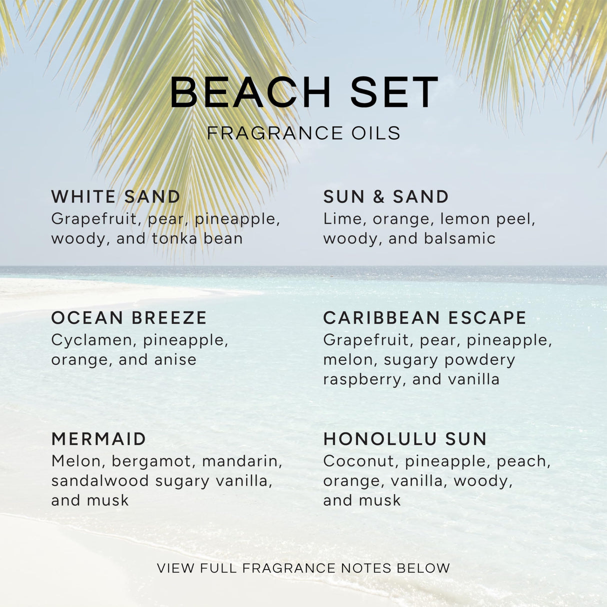 Eternal Essence Oils Beach Set of 6 Premium Fragrance Oils - Includes White Sand, Ocean Breeze, Honolulu Sun, Mermaid, Caribbean Escape, and Sun & Sand Scented Oils - 10ML Eternal Essence Oils