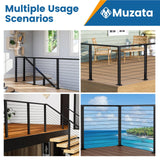 Muzata Aluminum Black Corner Cable Railing Post 36 Inch 36"X2"x2" T-drilled One-Post Corner Solution Surface Mount Cable Railing System Kit Indoor Outdoor Seaside with User Guide PD02 B3AS Muzata
