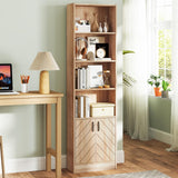 Giantex 6-Tier Bookshelf with Doors Set of 2, 71" Tall Bookcase w/ 4 Open Cubes & 3 Adjustable Shelves, Mid Century Display Cabinet, Modern Floor Storage Organizer for Living Room, Study, Oak Giantex