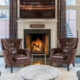 MOJAY PU Leather Accent Chair Set of 2, Mid-Century Modern Armchair Living Room Club Chair with Tufted Button & Rivet Trim, Upholstered Sofa Chair with Sturdy Wood Legs for Bedroom (Reddish Brown) MOJAY