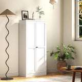 Reegangfa Pantry Cabinet with 2 Doors & 4 Adjustable Shelves & Hooks, 61" Kitchen Storage Cabinets, Utility Metal Storage Cabinet for Home, Living Room, Pantry, Assemble Required (White) Reegangfa