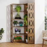 Tribesigns Rustic 5-Tier L Shaped Corner Bookshelf - 66-Inch Tall Storage Organizer for Living Room or Bedroom Tribesigns