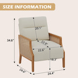 Aklaus Mid Century Accent Chair with Rattan Armrest, Upholstered Living Room Chairs Lounge Fabric Reading Chairs Side Sitting Farmhouse Chair for Living Room, Bedroom, Balcony, Beige Aklaus