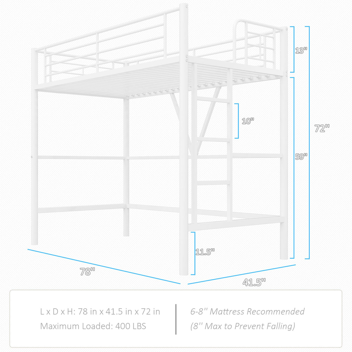 VECELO Twin Size Loft Bed with Stairs, Removable Ladder & High Guardrail, Heavy-Duty Metal Frame, Space-Saving Design & Noise-Free, White VECELO