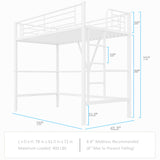 VECELO Twin Size Loft Bed with Stairs, Removable Ladder & High Guardrail, Heavy-Duty Metal Frame, Space-Saving Design & Noise-Free, White VECELO