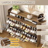 WINWY Rattan Shoe Storage Cabinet with 4 Flip Drawers & 2 Drawers, Freestanding Organizer for Front Door Entrance, Hidden Narrow Shoe Rack Cabinet Storage for Entryway, Rustic Oak Rattan WINWY