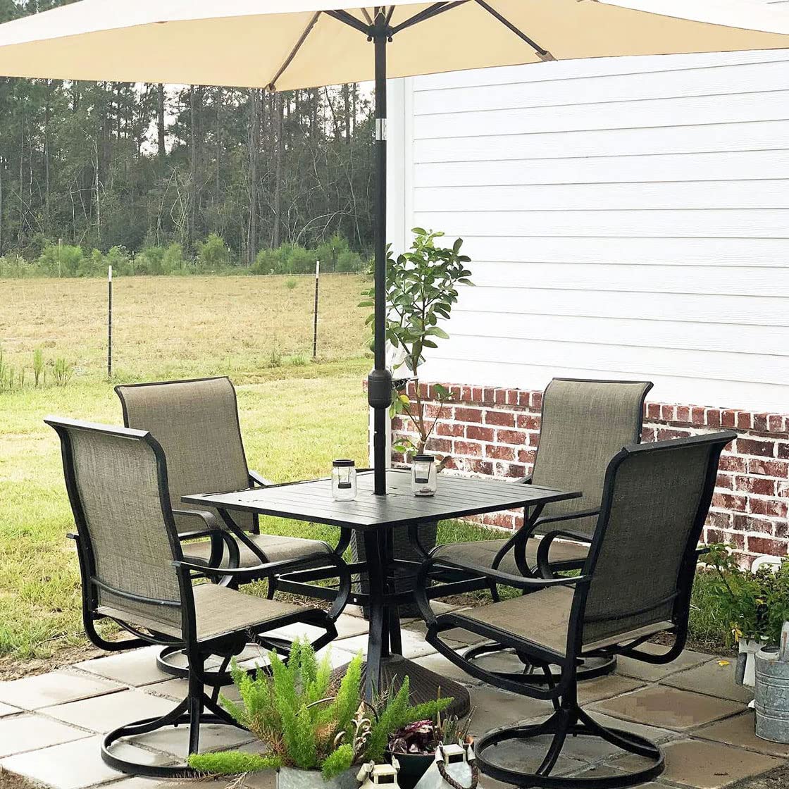 PHI VILLA 5 Piece Patio Dining Set Clearance with 4 Swivel Dining Chairs & 1 Square Metal Dining Table with 1.57 inches Hole, for Outdoor Kitchen Lawn & Garden Black Coated PHI VILLA